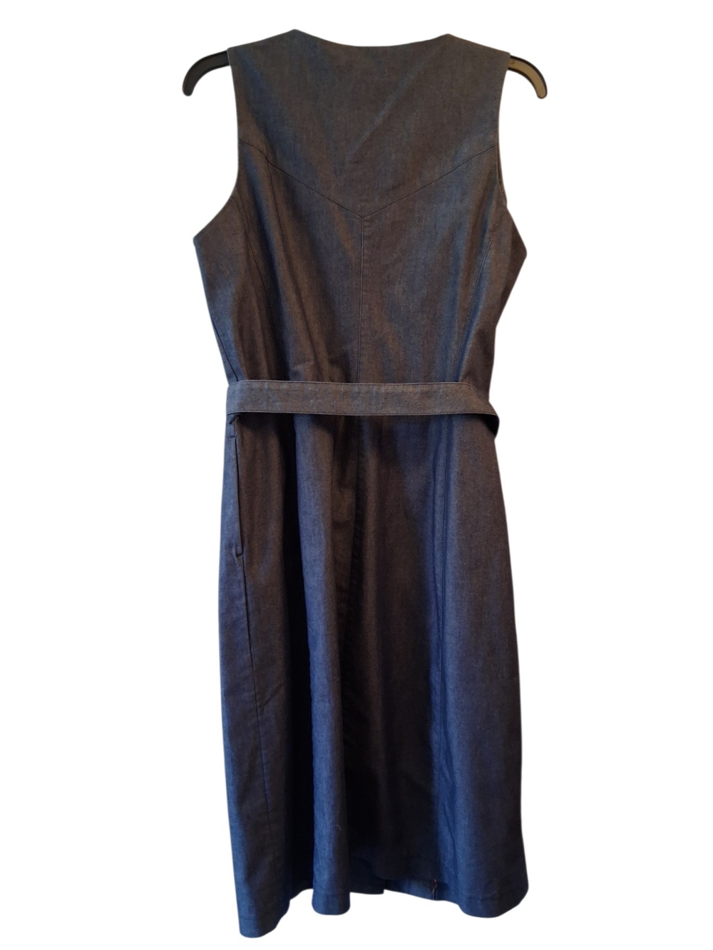 Liz Claiborne Dark Denim Button-Front V-Neck Cotton Blend Midi Dress - Picture 4 of 8